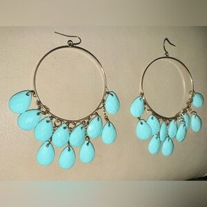 🩵 Silver and Teal Teardrop Hoop Earrings